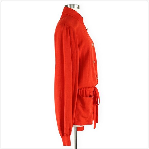 St. John Vintage Dark Orange Cardigan Sweater Puff Sleeve Belted Button Front 12 - Picture 3 of 5